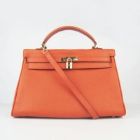 Hermes Kelly 35Cm Togo Leather Handbag Orange/Gold